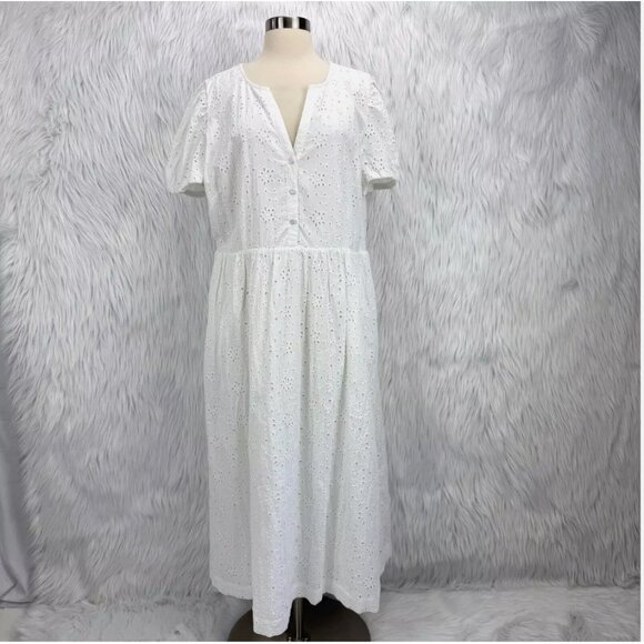 J. Crew Factory‎ Eyelet Midi Dress Puff Sleeve Boho Summer Graduation Coastal - Picture 4 of 16